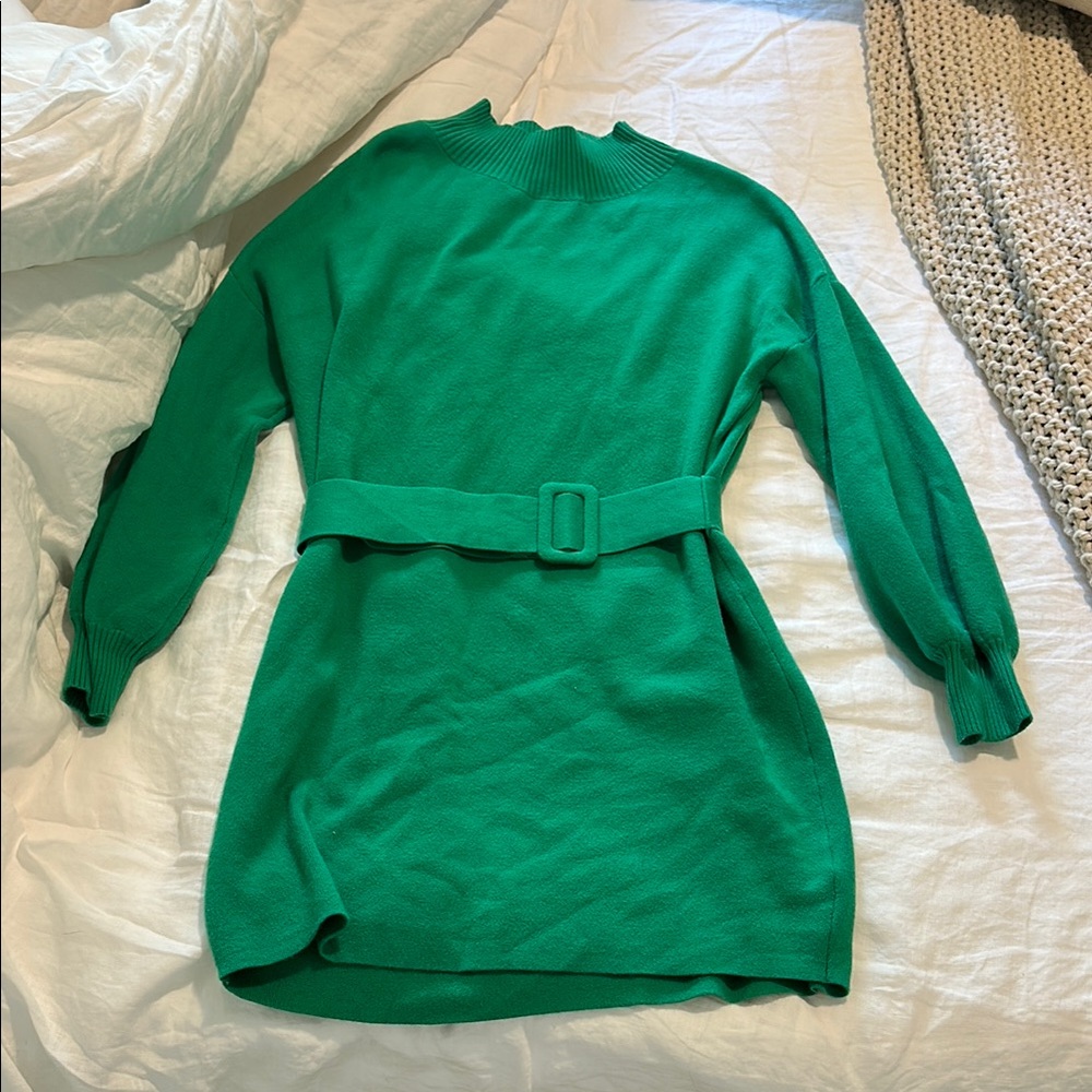 Yellow the Label Green Belted Sweater Dress